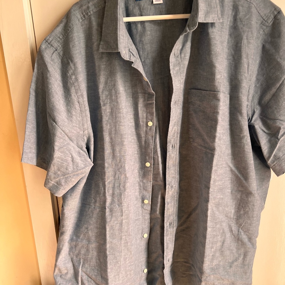 Old Navy Slate Blue Short Sleeve Button Down Shirt Men’s Casual Lightweight- XXL